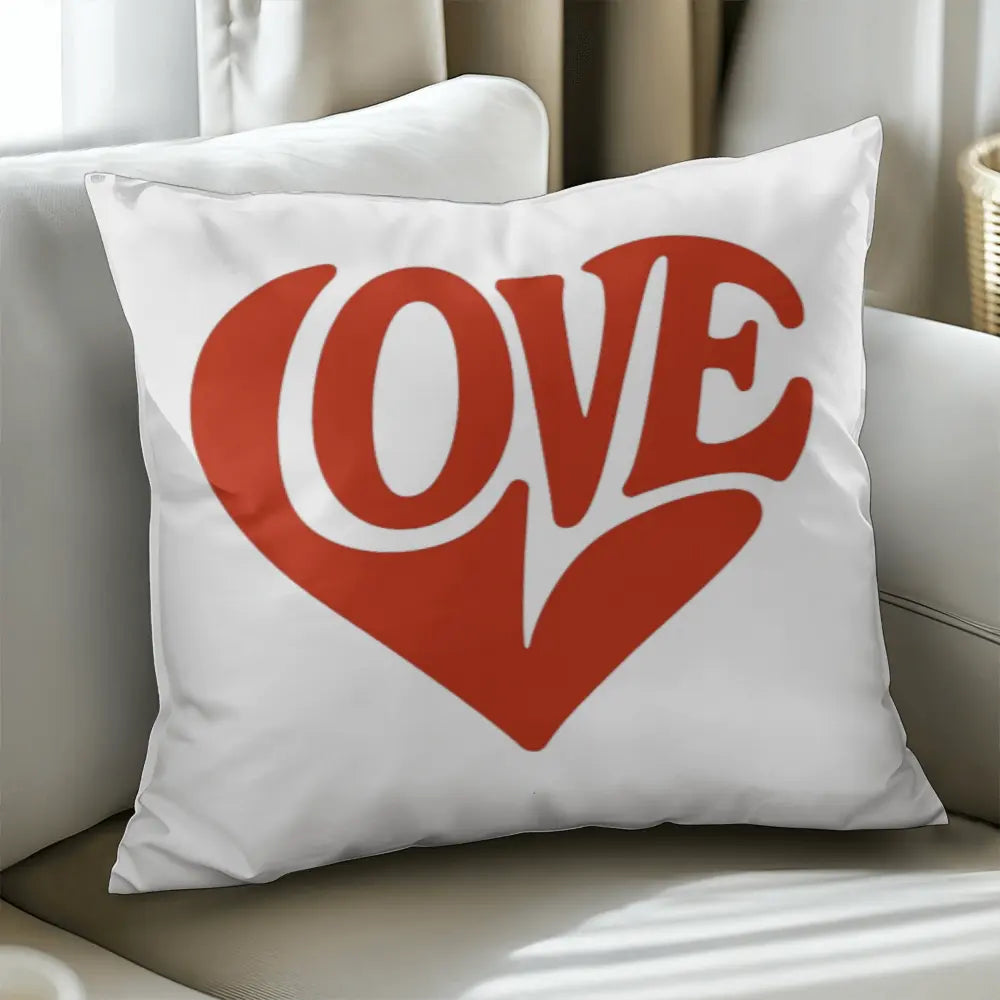LOVE Heart Throw Pillow Cover, Home Decor Accent - White/Red 