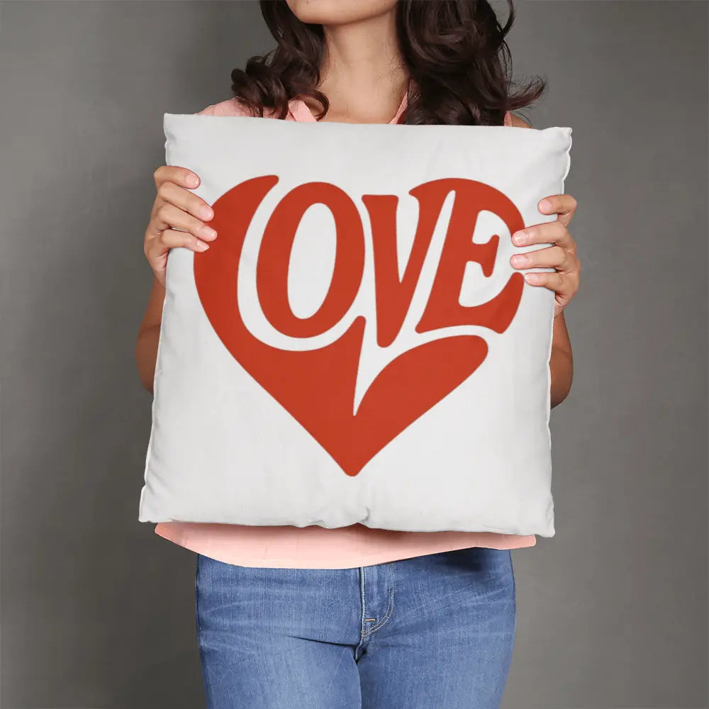 LOVE Heart Throw Pillow Cover, Home Decor Accent - White/Red 