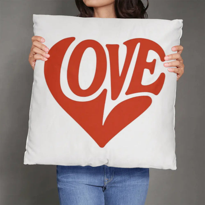 LOVE Heart Throw Pillow Cover, Home Decor Accent - White/Red 