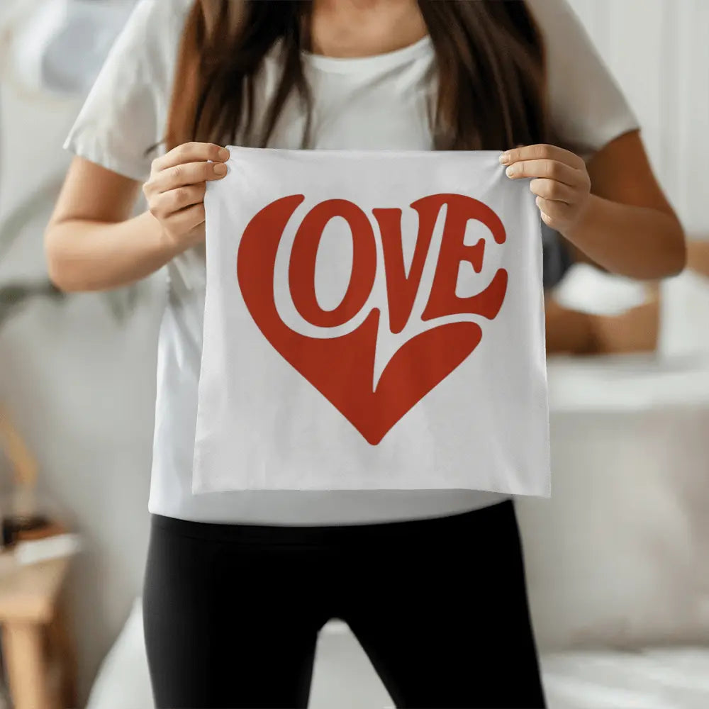 LOVE Heart Throw Pillow Cover, Home Decor Accent - White/Red 