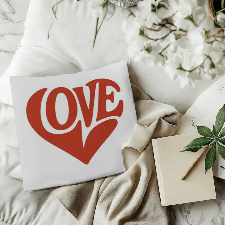 LOVE Heart Throw Pillow Cover, Home Decor Accent - White/Red 