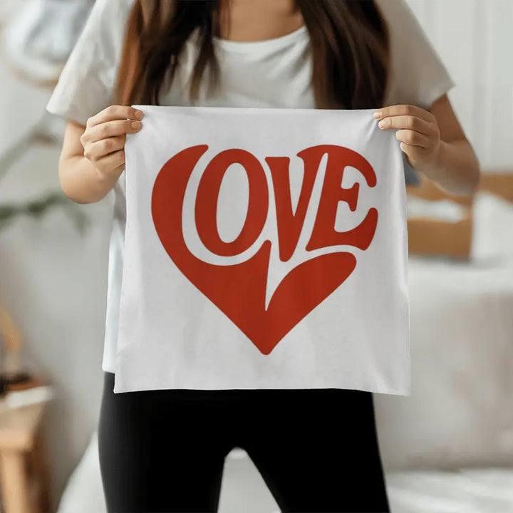 LOVE Heart Throw Pillow Cover, Home Decor Accent - White/Red 