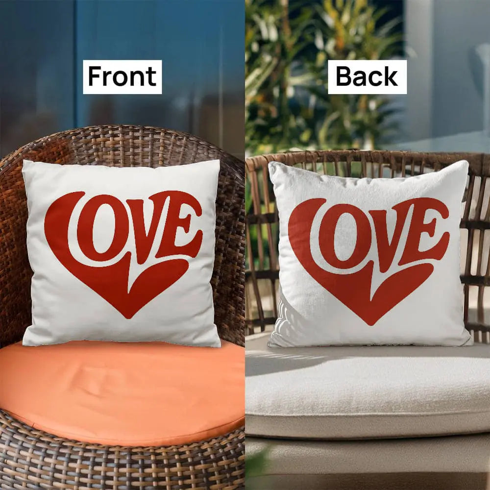 LOVE Heart Throw Pillow Cover, Home Decor Accent - White/Red 