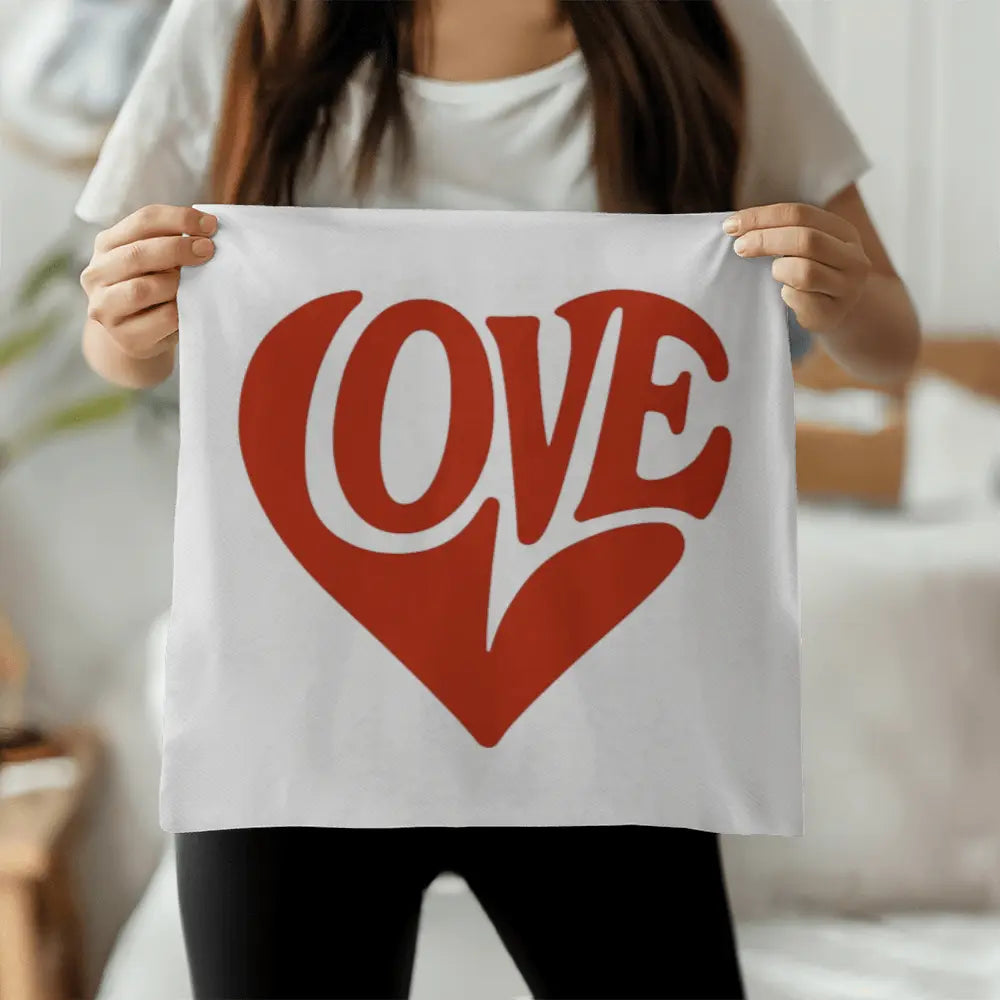 LOVE Heart Throw Pillow Cover, Home Decor Accent - White/Red 
