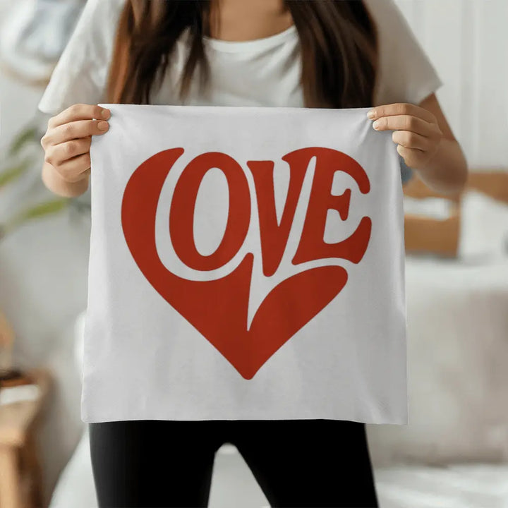 LOVE Heart Throw Pillow Cover, Home Decor Accent - White/Red 