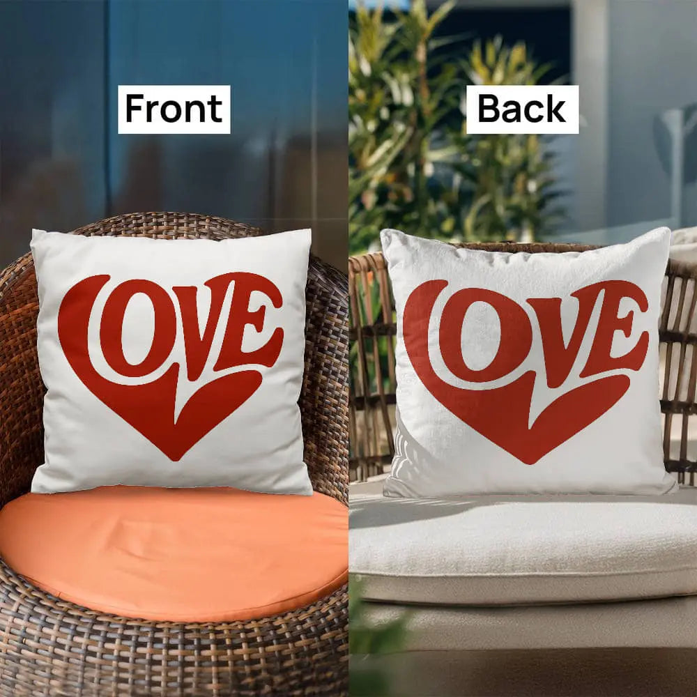 LOVE Heart Throw Pillow Cover, Home Decor Accent - White/Red 