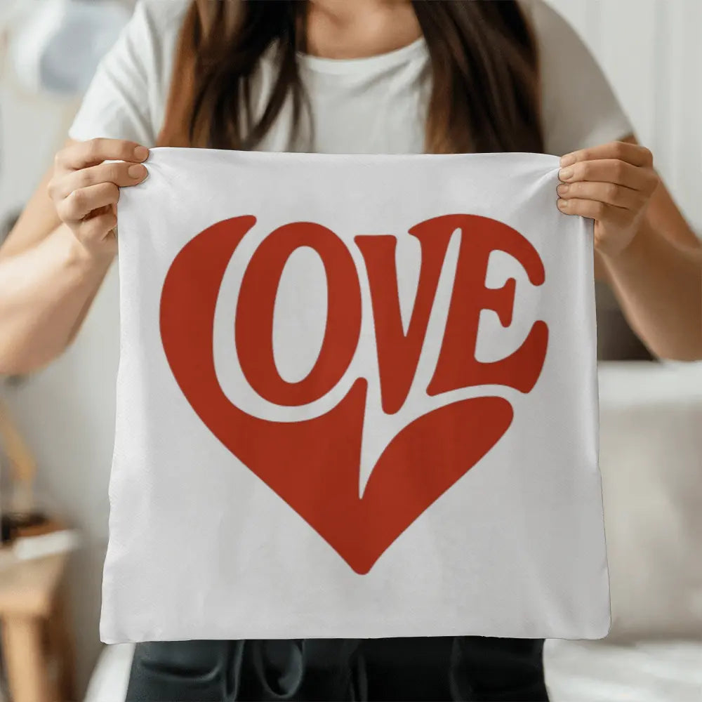 LOVE Heart Throw Pillow Cover, Home Decor Accent - White/Red 