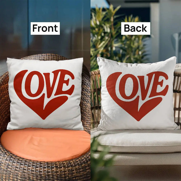 LOVE Heart Throw Pillow Cover, Home Decor Accent - White/Red 