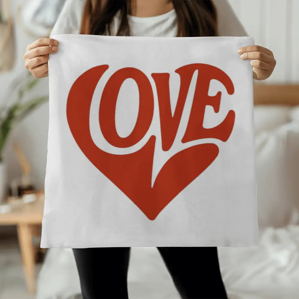 LOVE Heart Throw Pillow Cover, Home Decor Accent - White/Red 