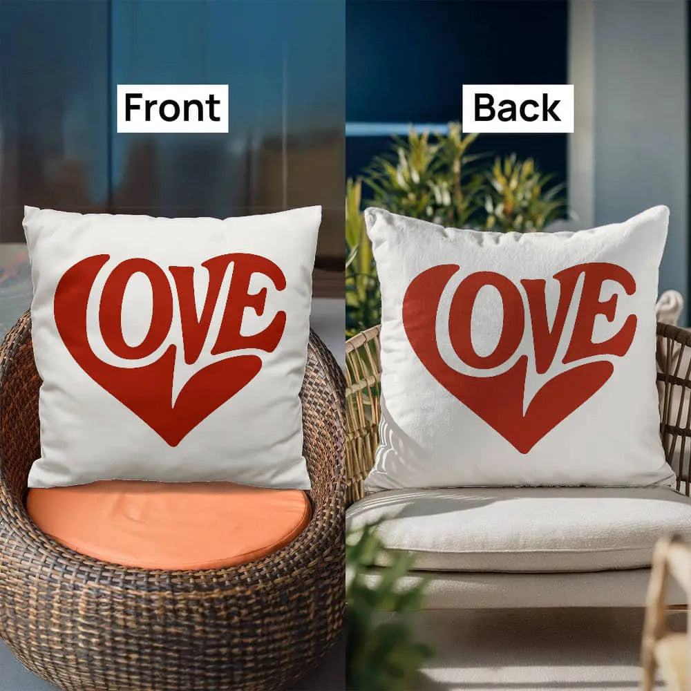 LOVE Heart Throw Pillow Cover, Home Decor Accent - White/Red 