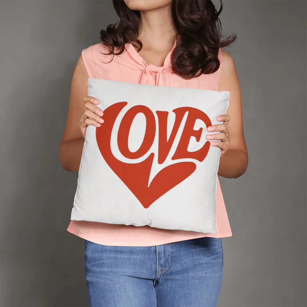 LOVE Heart Throw Pillow Cover, Home Decor Accent - White/Red 