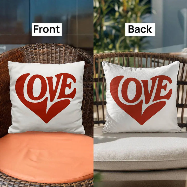 LOVE Heart Throw Pillow Cover, Home Decor Accent - White/Red 