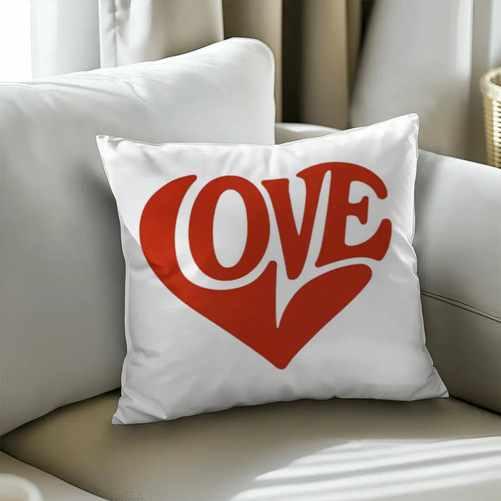 LOVE Heart Throw Pillow Cover, Home Decor Accent - White/Red 
