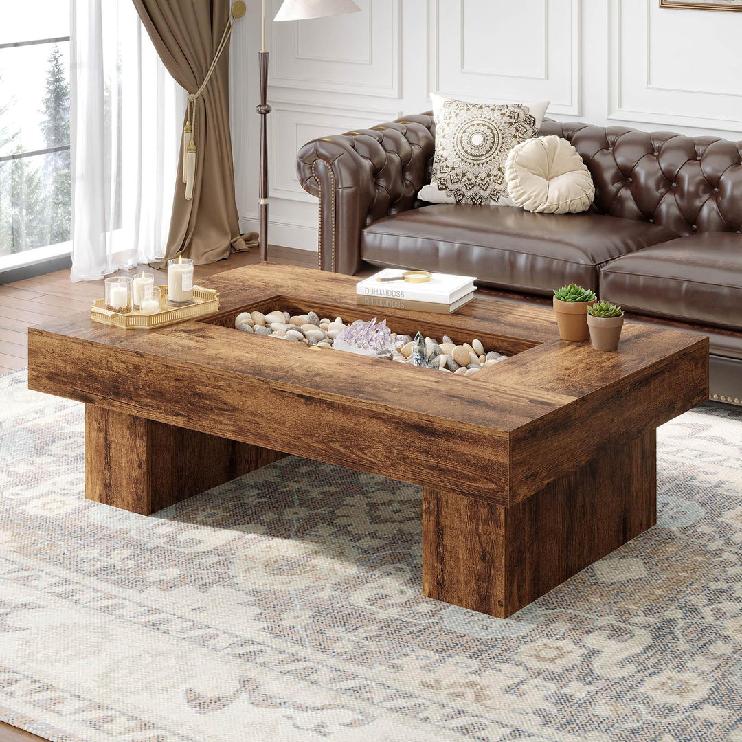 LVB 47"X31" Large Rectangle Wood Coffee Table for Living Room Rustic Brown 
