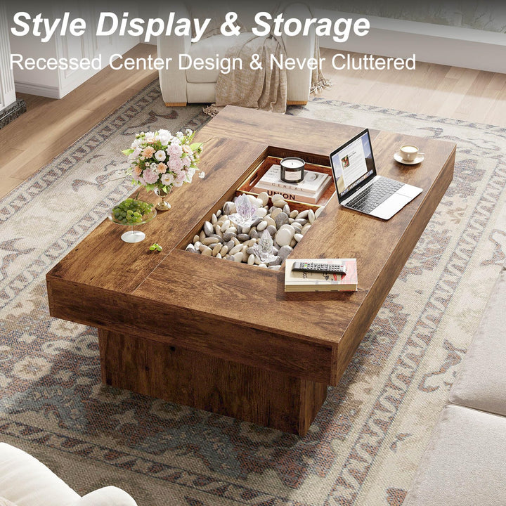 LVB 47"X31" Large Rectangle Wood Coffee Table for Living Room Rustic Brown 
