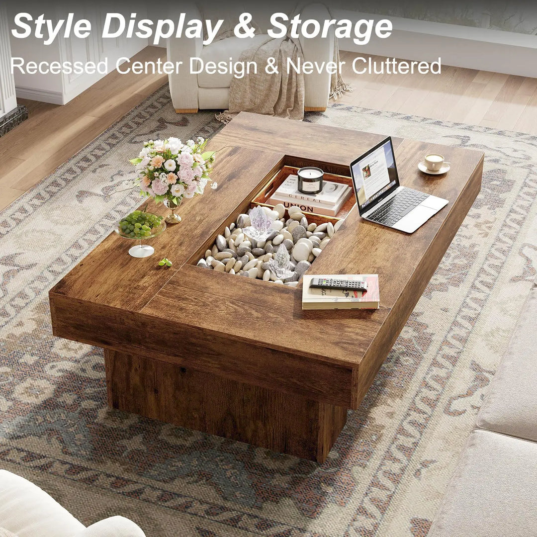 LVB 47"X31" Large Rectangle Wood Coffee Table for Living Room Rustic Brown 