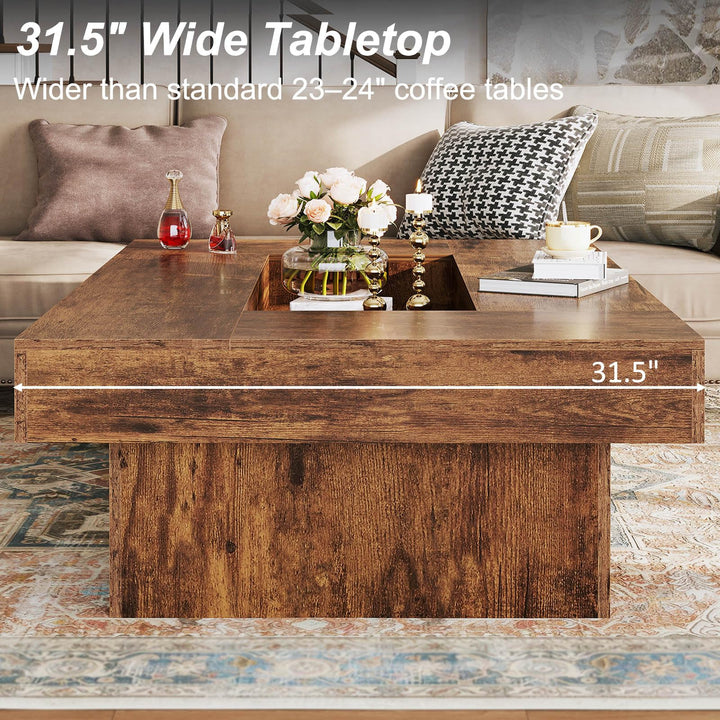 LVB 47"X31" Large Rectangle Wood Coffee Table for Living Room Rustic Brown 
