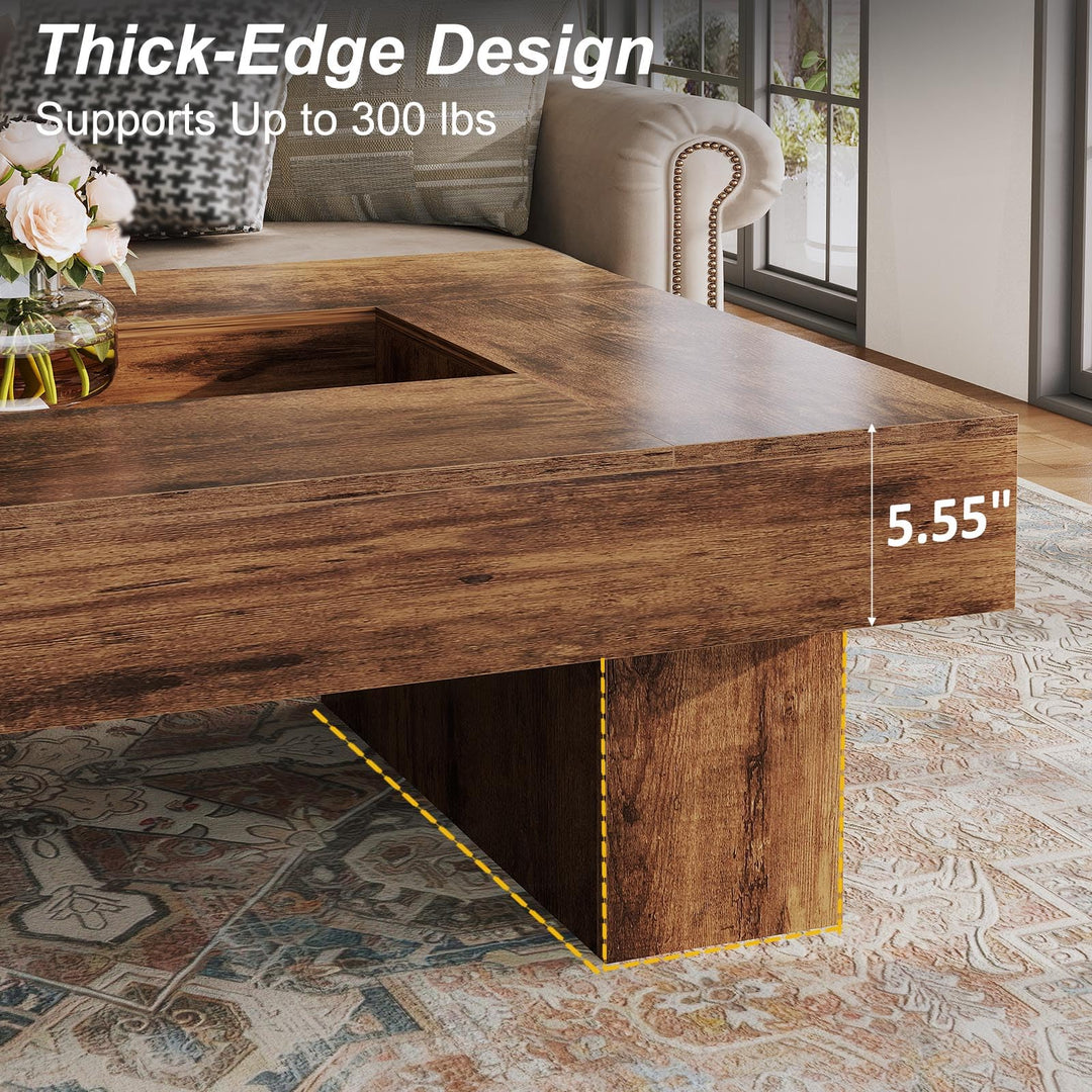 LVB 47"X31" Large Rectangle Wood Coffee Table for Living Room Rustic Brown 
