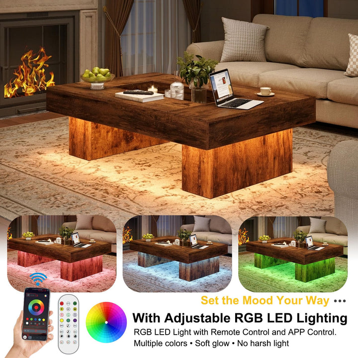 LVB 47"X31" Large Rectangle Wood Coffee Table for Living Room Rustic Brown 