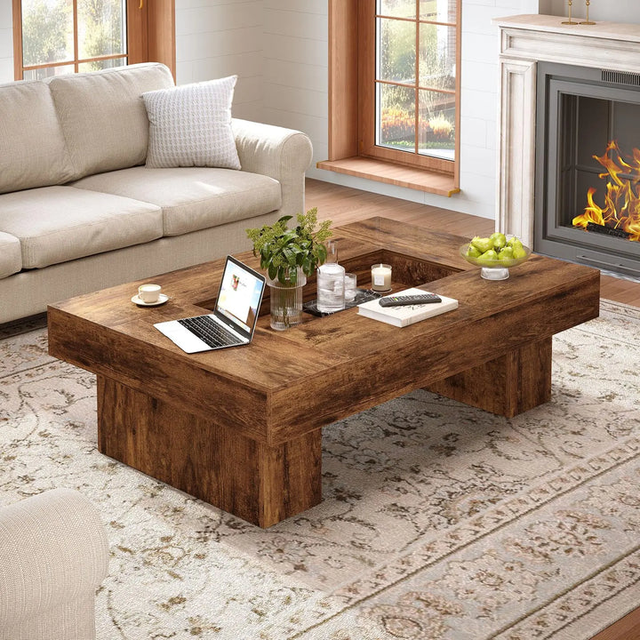 LVB 47"X31" Large Rectangle Wood Coffee Table for Living Room Rustic Brown 