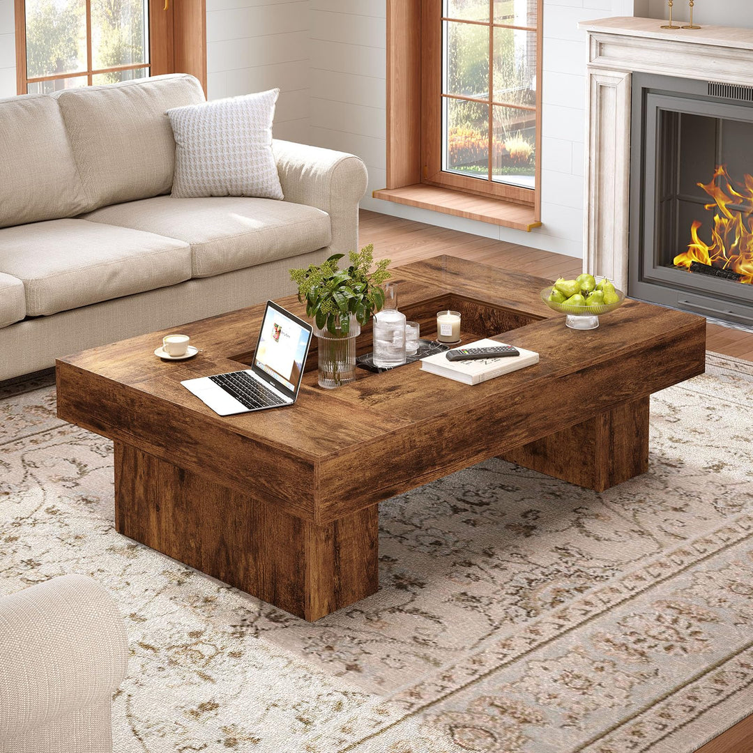 LVB 47"X31" Large Rectangle Wood Coffee Table for Living Room Rustic Brown 