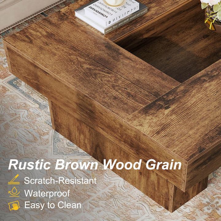 LVB 47"X31" Large Rectangle Wood Coffee Table for Living Room Rustic Brown 