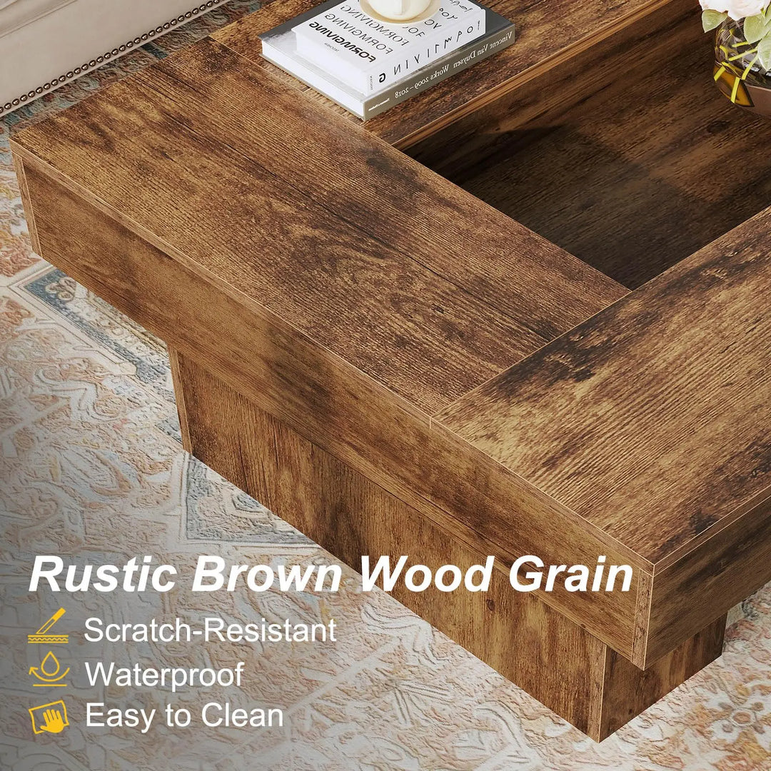 LVB 47"X31" Large Rectangle Wood Coffee Table for Living Room Rustic Brown 