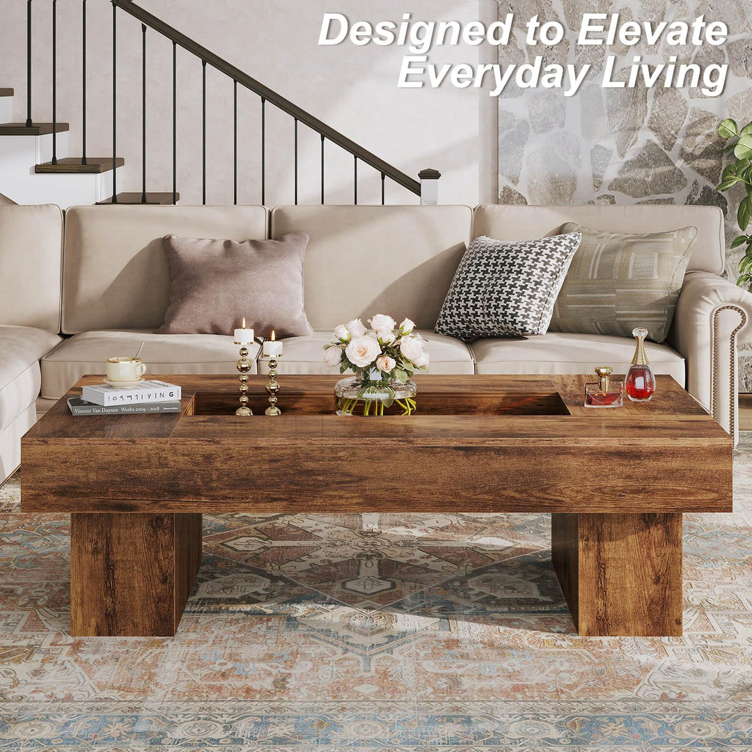 LVB 47"X31" Large Rectangle Wood Coffee Table for Living Room Rustic Brown 