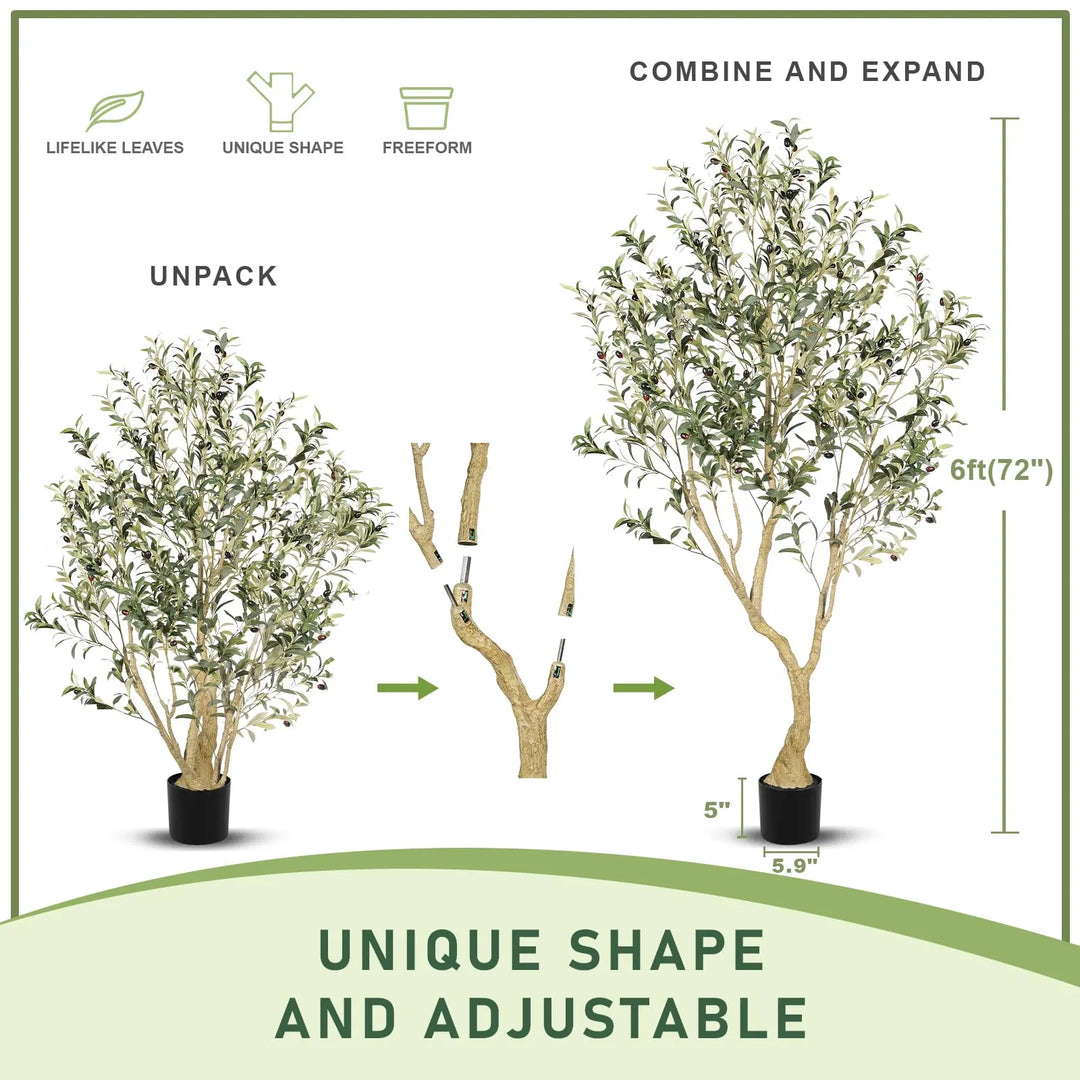 LYERSE Olive Tree 6ft with Large Olive Branches and Lifelike Fruits