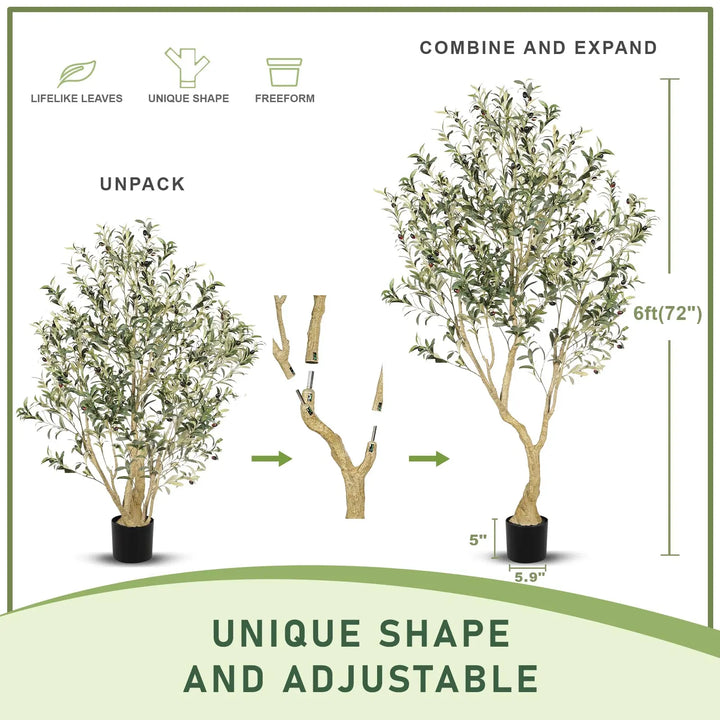 LYERSE Olive Tree 6ft with Large Olive Branches and Lifelike Fruits
