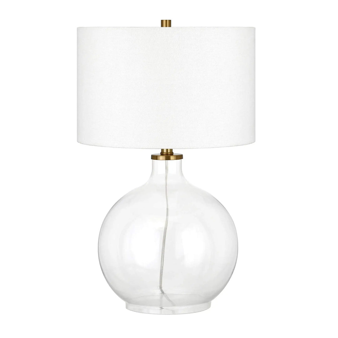 Laelia 24.75 Inch Tall Table Lamp with Fabric Shade, Clear Glass/Brass/White