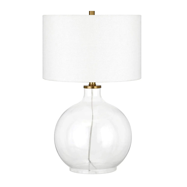Laelia 24.75 Inch Tall Table Lamp with Fabric Shade, Clear Glass/Brass/White