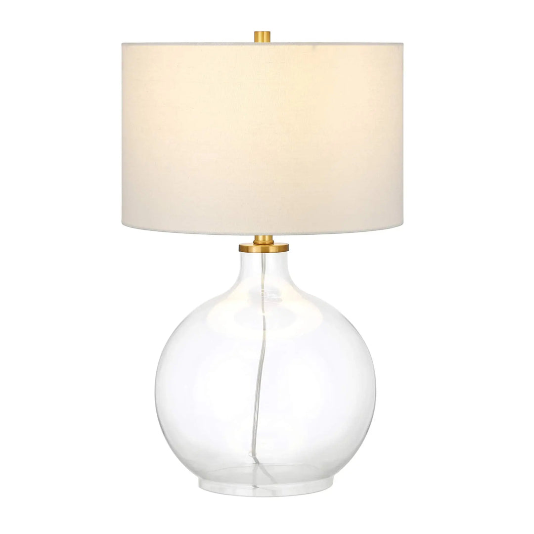 Laelia 24.75 Inch Tall Table Lamp with Fabric Shade, Clear Glass/Brass/White