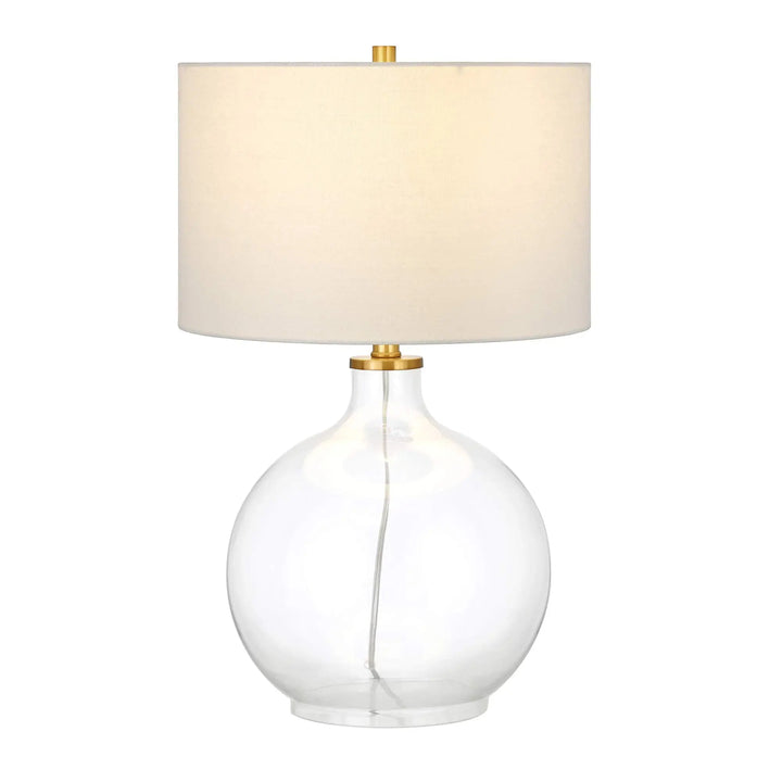 Laelia 24.75 Inch Tall Table Lamp with Fabric Shade, Clear Glass/Brass/White