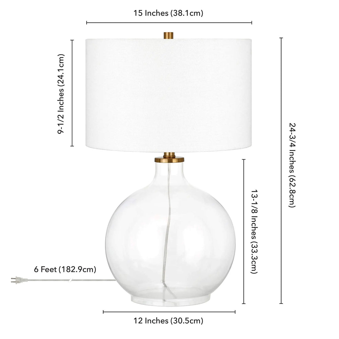 Laelia 24.75 Inch Tall Table Lamp with Fabric Shade, Clear Glass/Brass/White