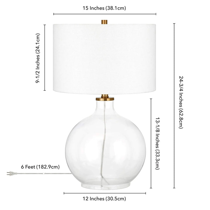 Laelia 24.75 Inch Tall Table Lamp with Fabric Shade, Clear Glass/Brass/White