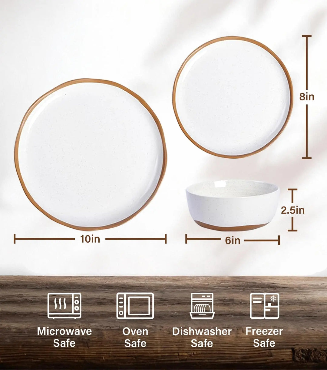 Lareina Plates and Bowls Set, 12 Pieces Farmhouse Ceramic Dinnerware Sets, Vanilla White