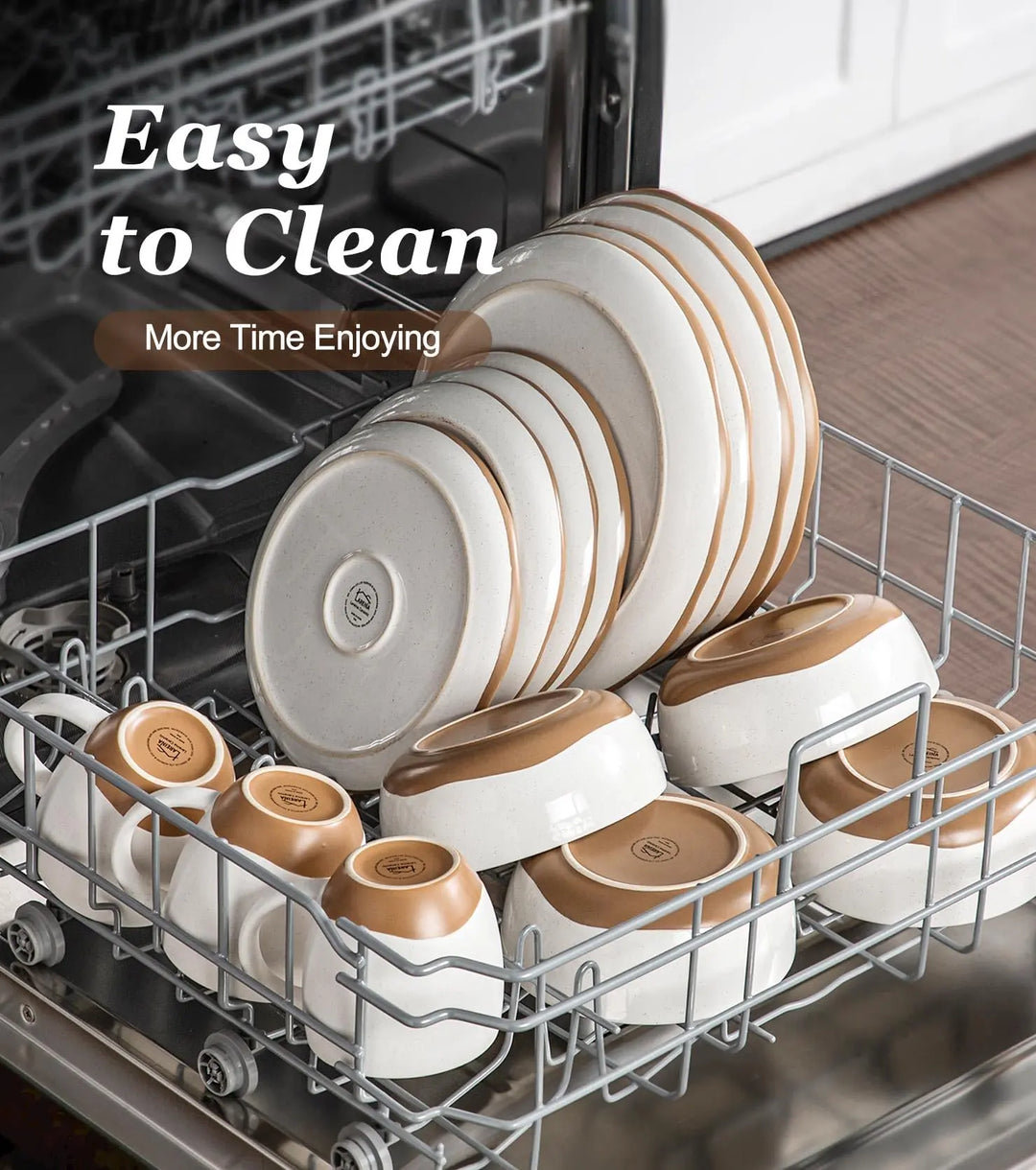 Lareina Plates and Bowls Set, 12 Pieces Farmhouse Ceramic Dinnerware Sets, Vanilla White