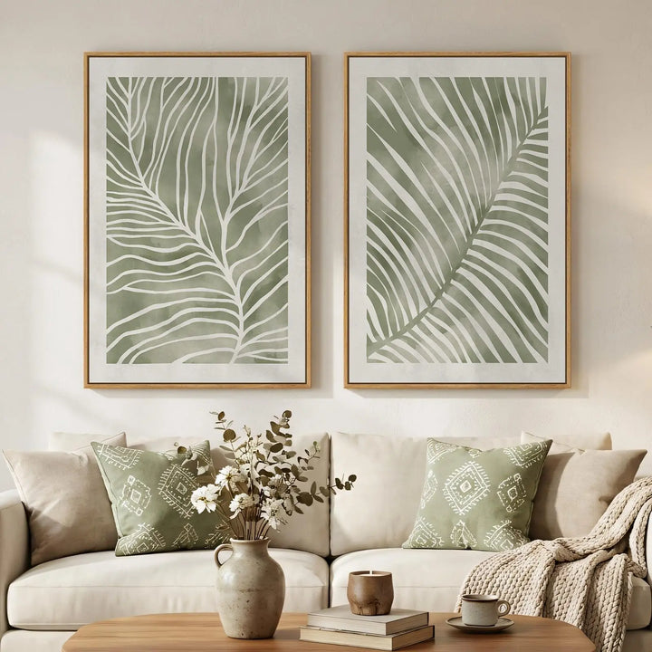 Large Framed Green Abstract Botanical Wall Art for Living Room, 24x36 In