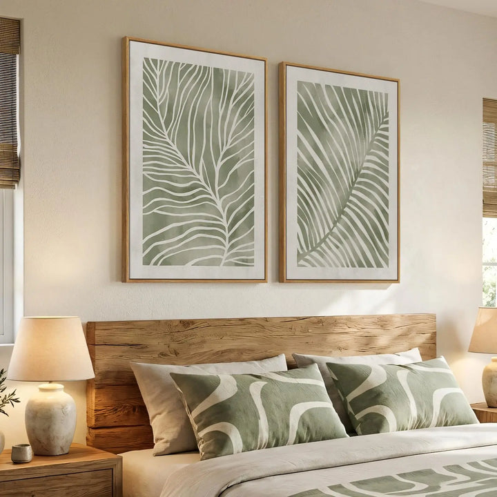 Large Framed Green Abstract Botanical Wall Art for Living Room, 24x36 In