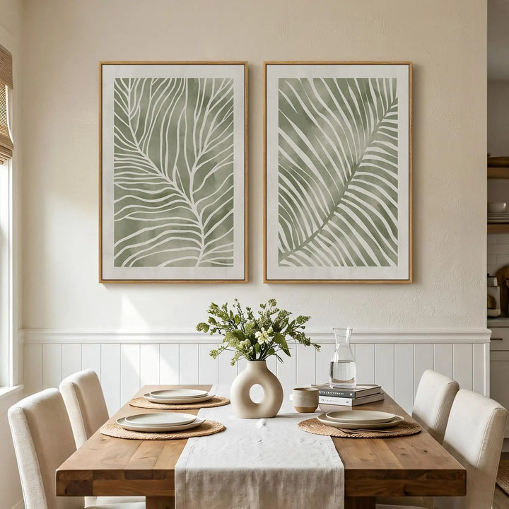 Large Framed Green Abstract Botanical Wall Art for Living Room, 24x36 In