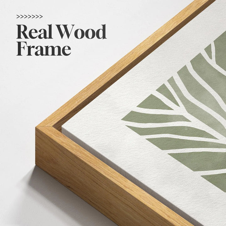 Large Framed Green Abstract Botanical Wall Art for Living Room, 24x36 In