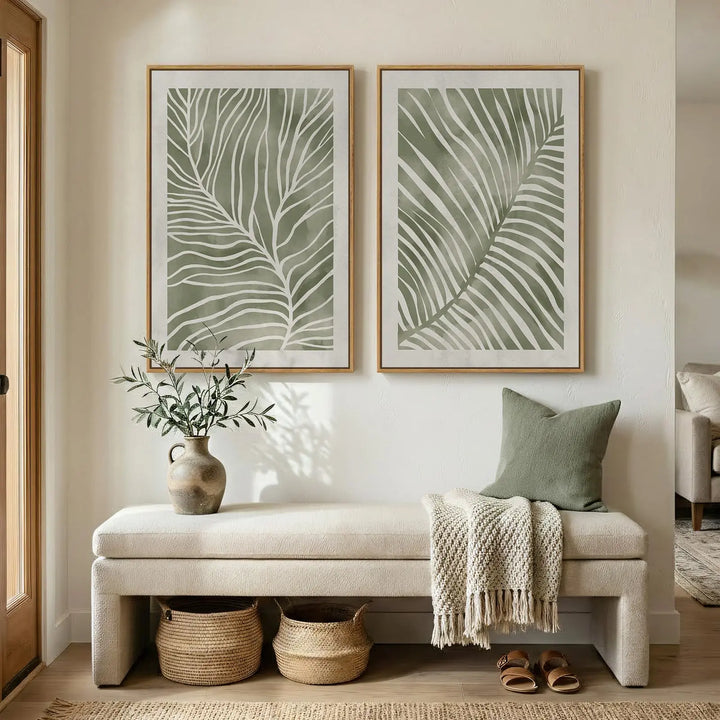 Large Framed Green Abstract Botanical Wall Art for Living Room, 24x36 In