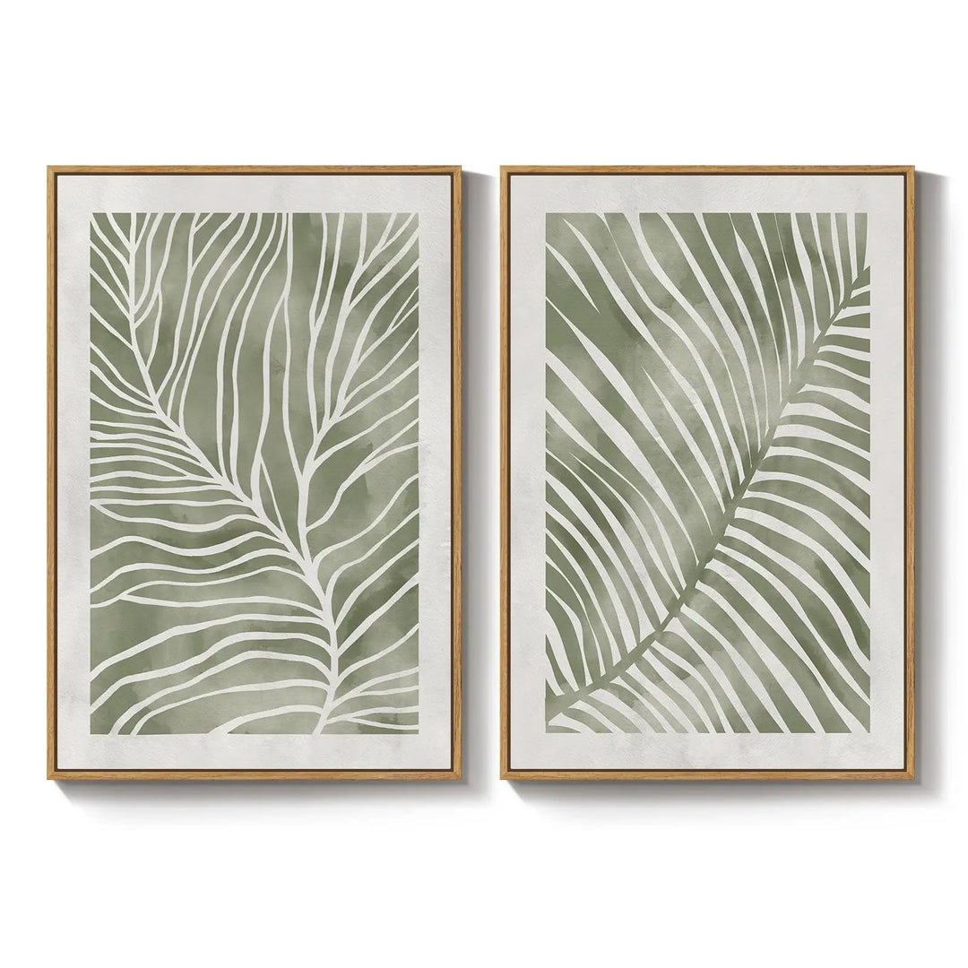 Large Framed Green Abstract Botanical Wall Art for Living Room, 24x36 In
