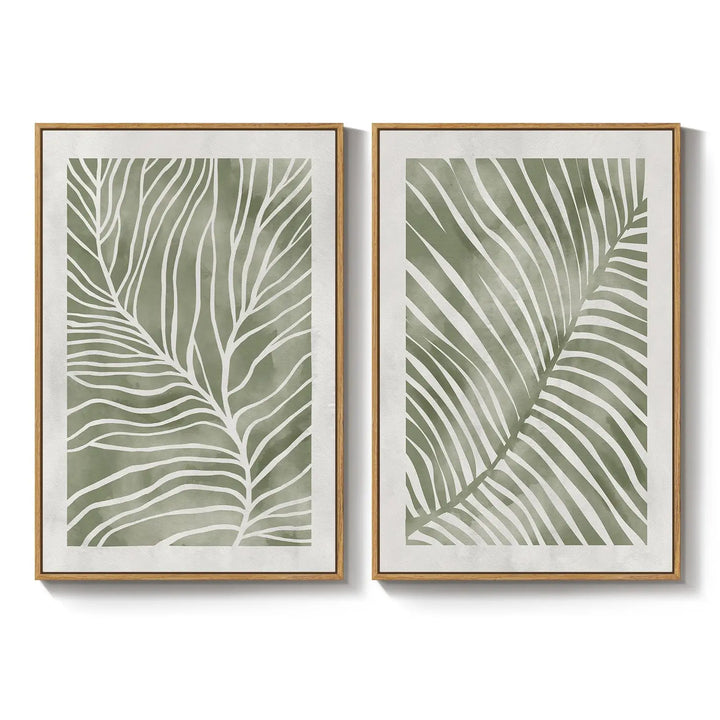 Large Framed Green Abstract Botanical Wall Art for Living Room, 24x36 In