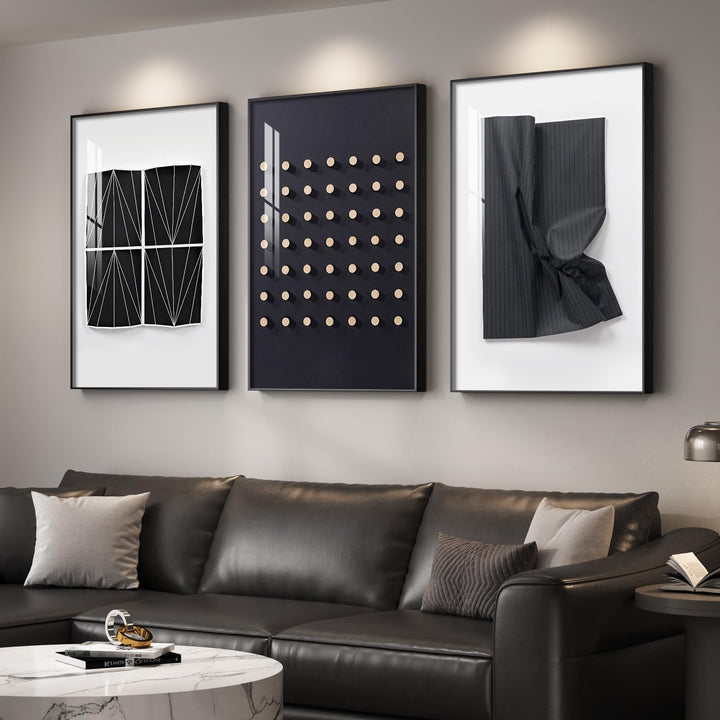 Large Framed Modern Elegant Black and White Abstract Wall Art for Living Room, 3 Piece Contemporary Prints Paintings, Big Size Geometric Pictures for Bedroom Entryway Home Office Wall Decor 24x36 In 
