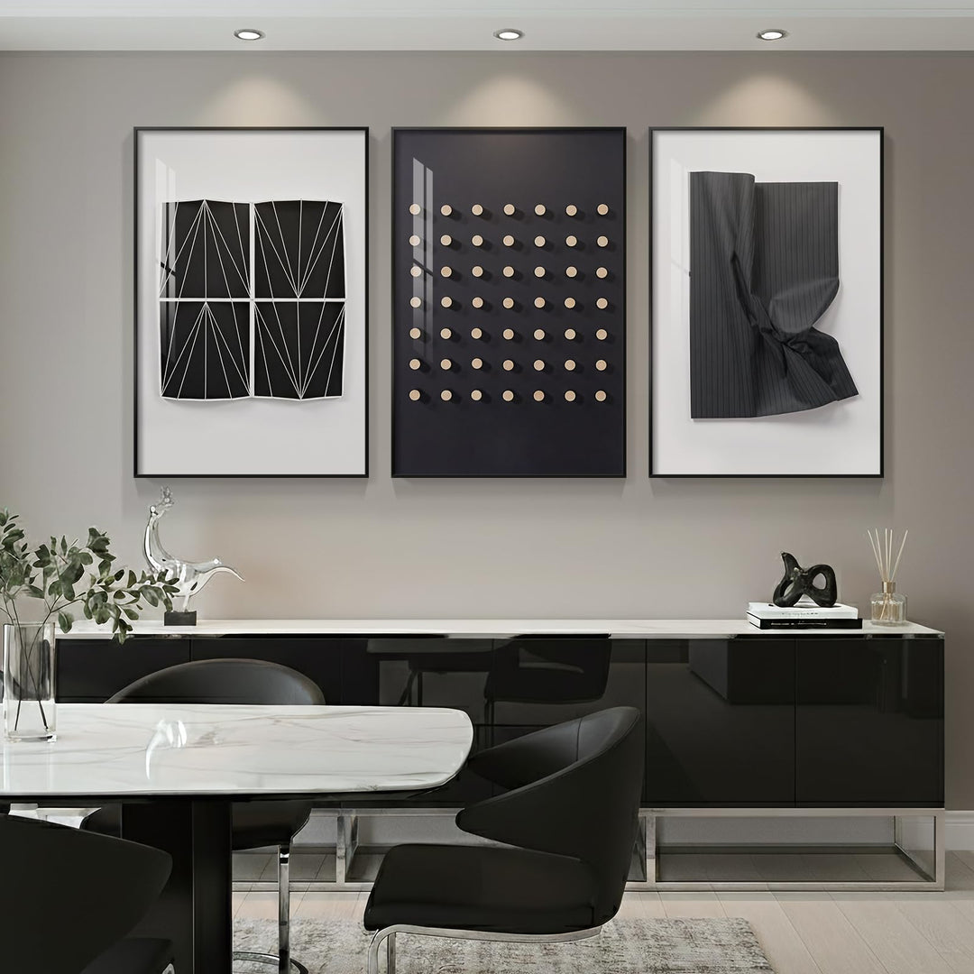 Large Framed Modern Elegant Black and White Abstract Wall Art for Living Room, 3 Piece Contemporary Prints Paintings, Big Size Geometric Pictures for Bedroom Entryway Home Office Wall Decor 24x36 In 