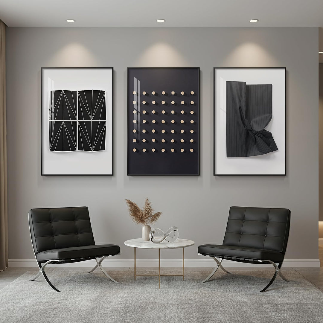 Large Framed Modern Elegant Black and White Abstract Wall Art for Living Room, 3 Piece Contemporary Prints Paintings, Big Size Geometric Pictures for Bedroom Entryway Home Office Wall Decor 24x36 In 