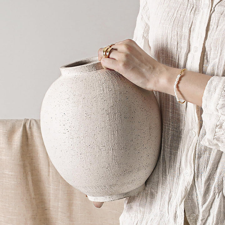Large White Ceramic Vase - 9.8 Inch Rustic Farmhouse Flower Vase for Home Decor, Minimalist Tall Vases for Living Room, Table, Bathroom, Holiday &amp; Weddings (Sandstone White) 