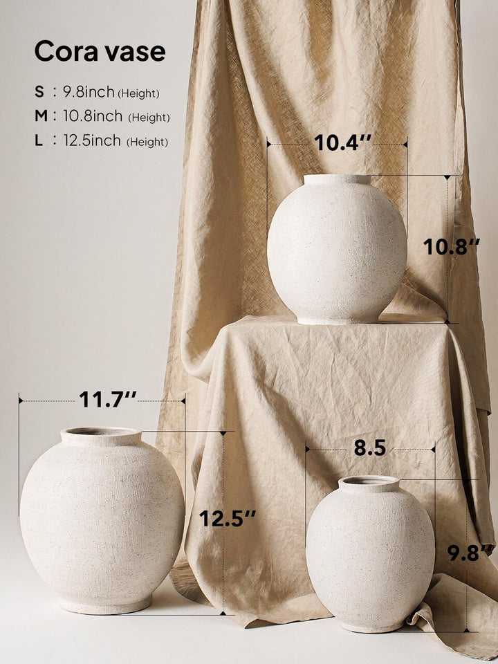 Large White Ceramic Vase - 9.8 Inch Rustic Farmhouse Flower Vase for Home Decor, Minimalist Tall Vases for Living Room, Table, Bathroom, Holiday &amp; Weddings (Sandstone White) 